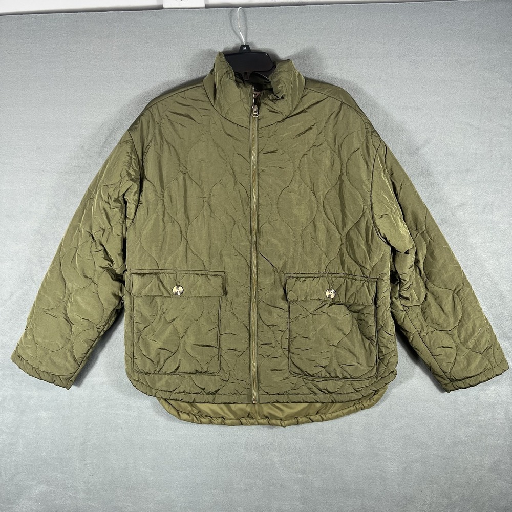 Sonoma Women's Olive Green Quilted Nylon Full Zip Jacket Size L Regular Pockets